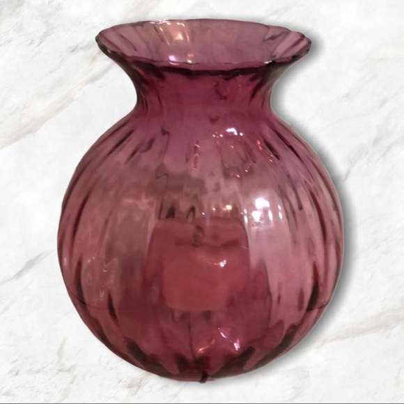 Vintage Round Glass Vase or Candle Holder Pink